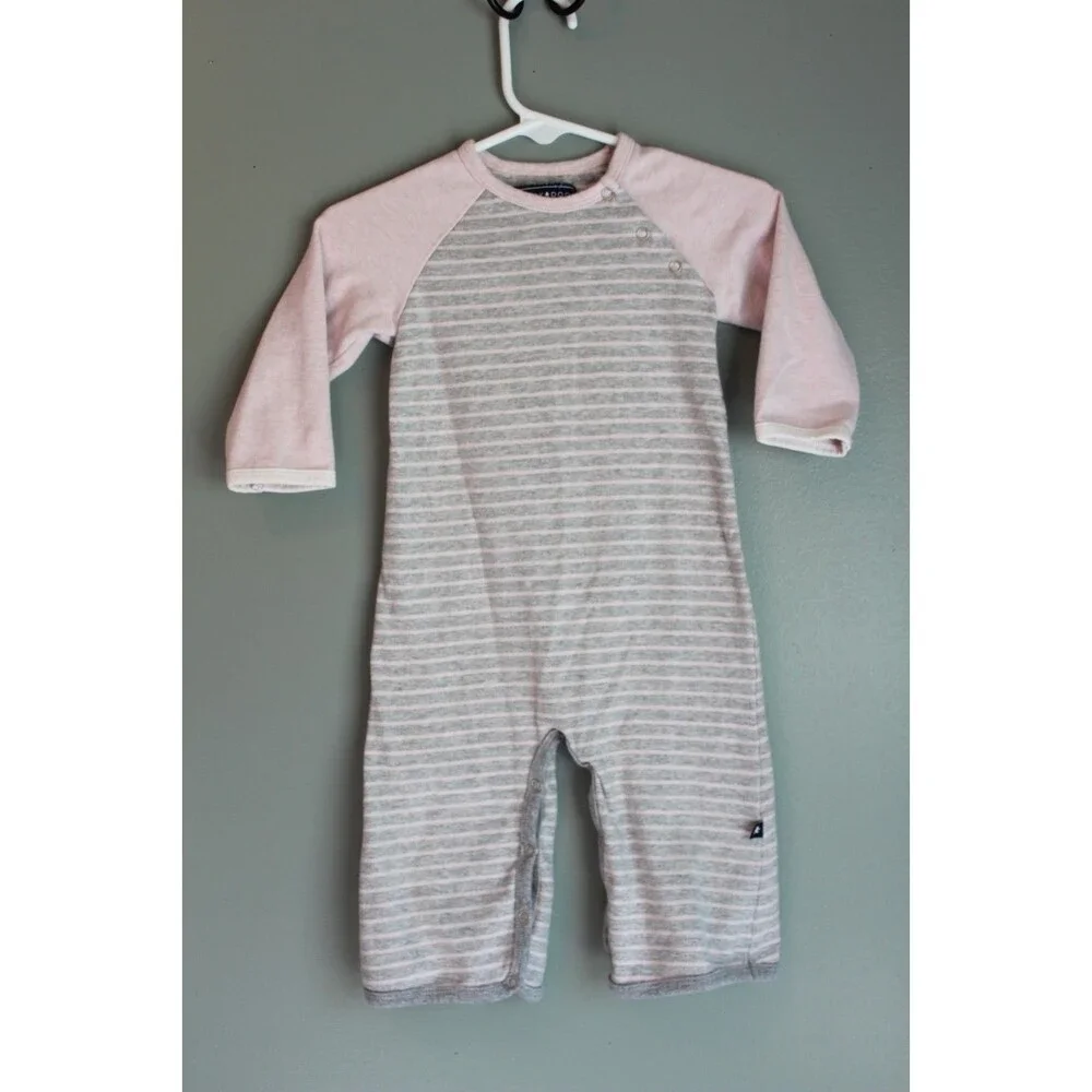 Toobydoo Chloe Stripe Baby Girls Long Sleeve Jumpsuit Pink Gray Size 6-12M
